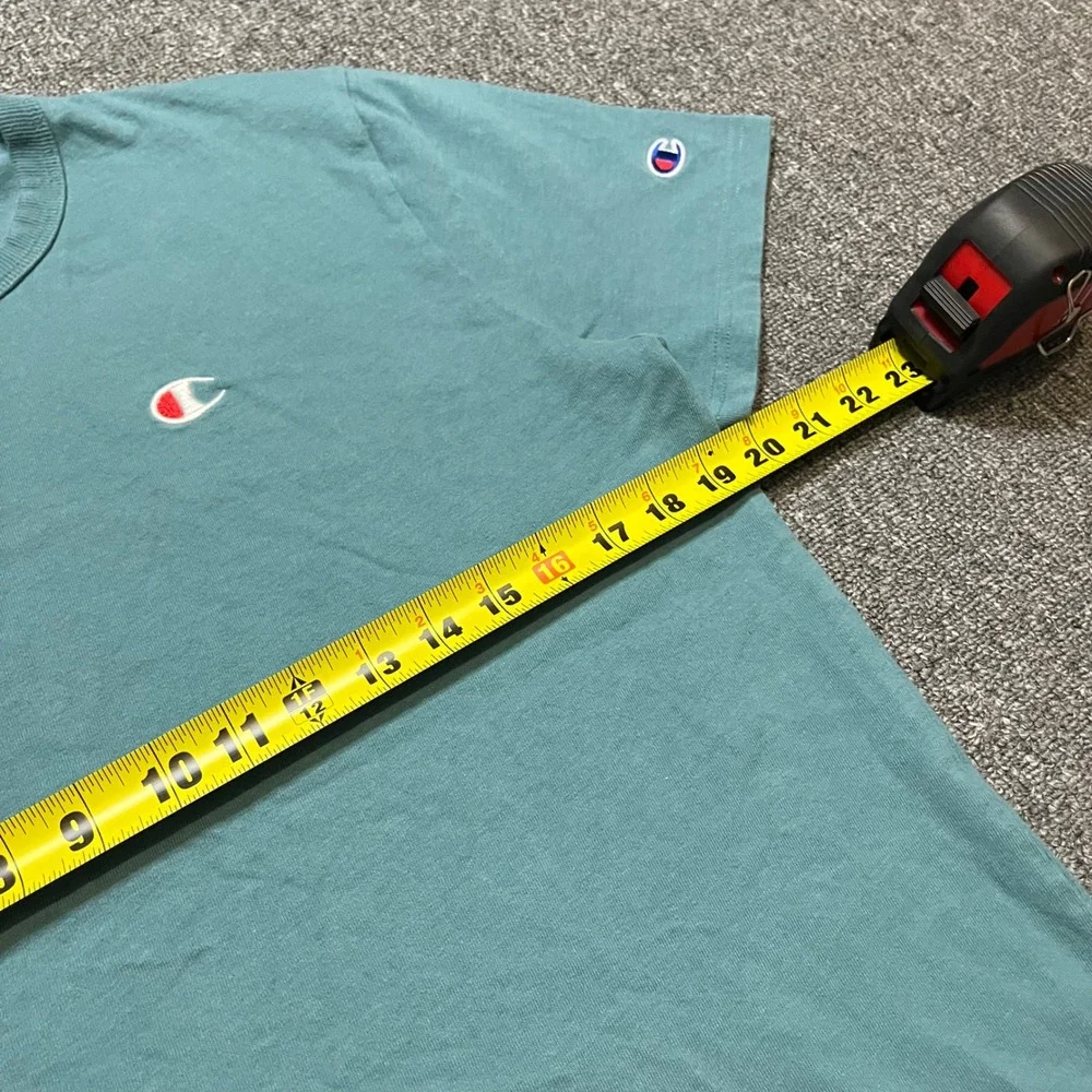 Vintage Champion Embroidered Logo Short Sleeve T-Shirt Teal Blue - Picture 3 of 7
